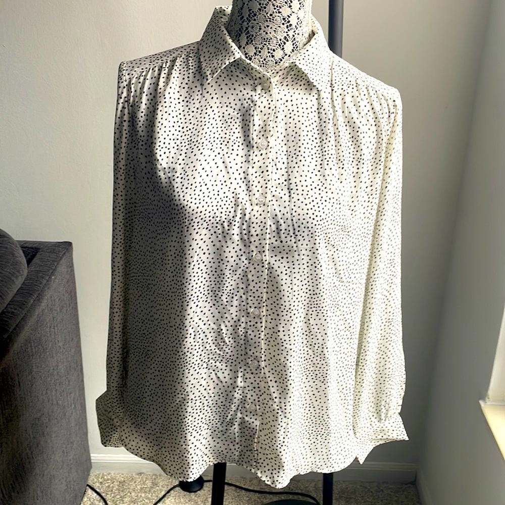 White long sleeve blouse with black dots. Size medium from H&M.
